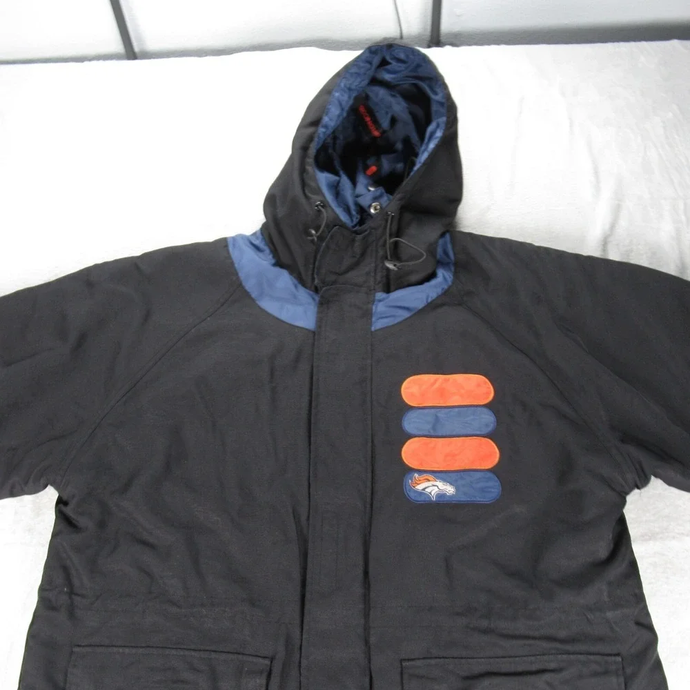 Denver Broncos Jacket Mens Medium Black G III & Carl Banks Hoodedd Zip Parka VTG